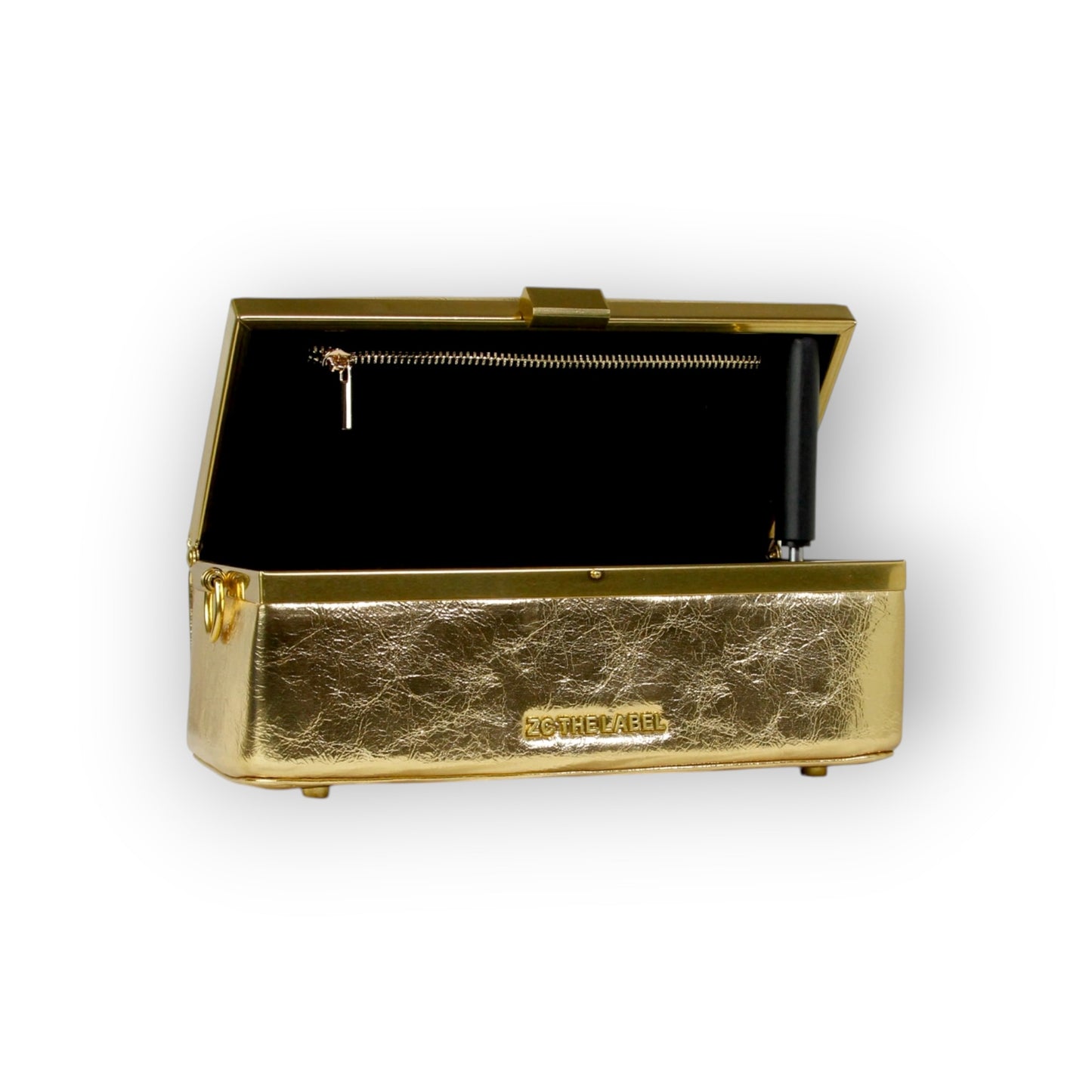 Zuri Top Handle Mini Soft Trunk Box Bag with Gold Clasp in Metallic Gold