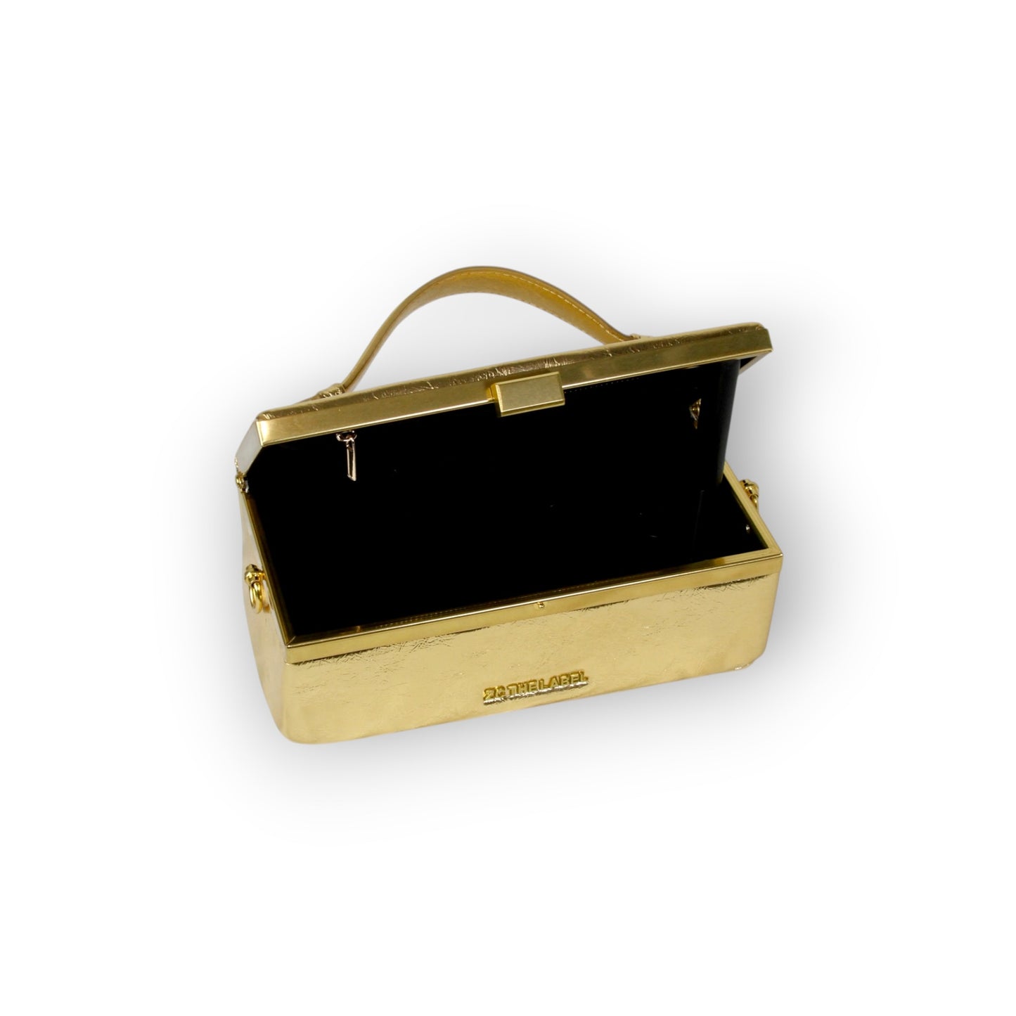 Zuri Top Handle Mini Soft Trunk Box Bag with Gold Clasp in Metallic Gold
