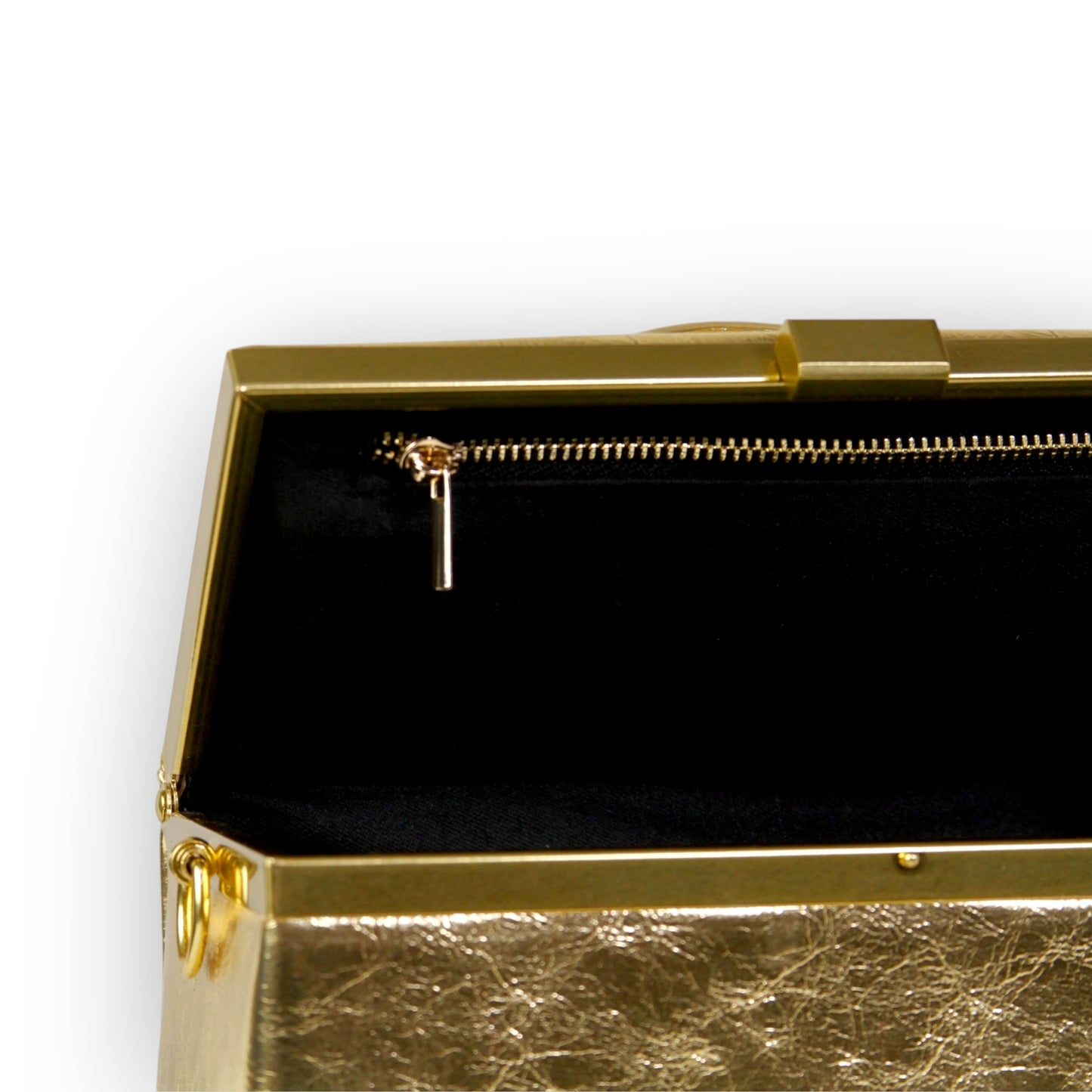 Zuri Top Handle Mini Soft Trunk Box Bag with Gold Clasp in Metallic Gold
