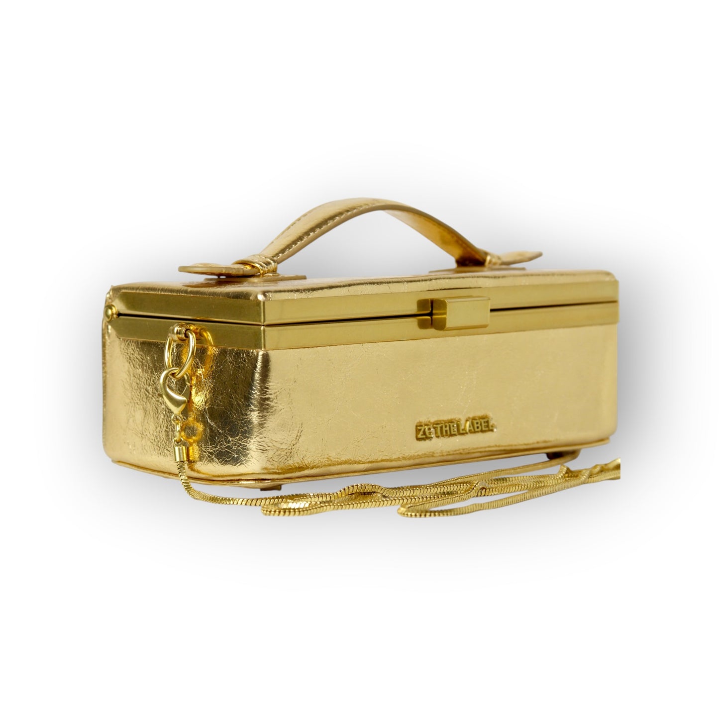 Zuri Top Handle Mini Soft Trunk Box Bag with Gold Clasp in Metallic Gold