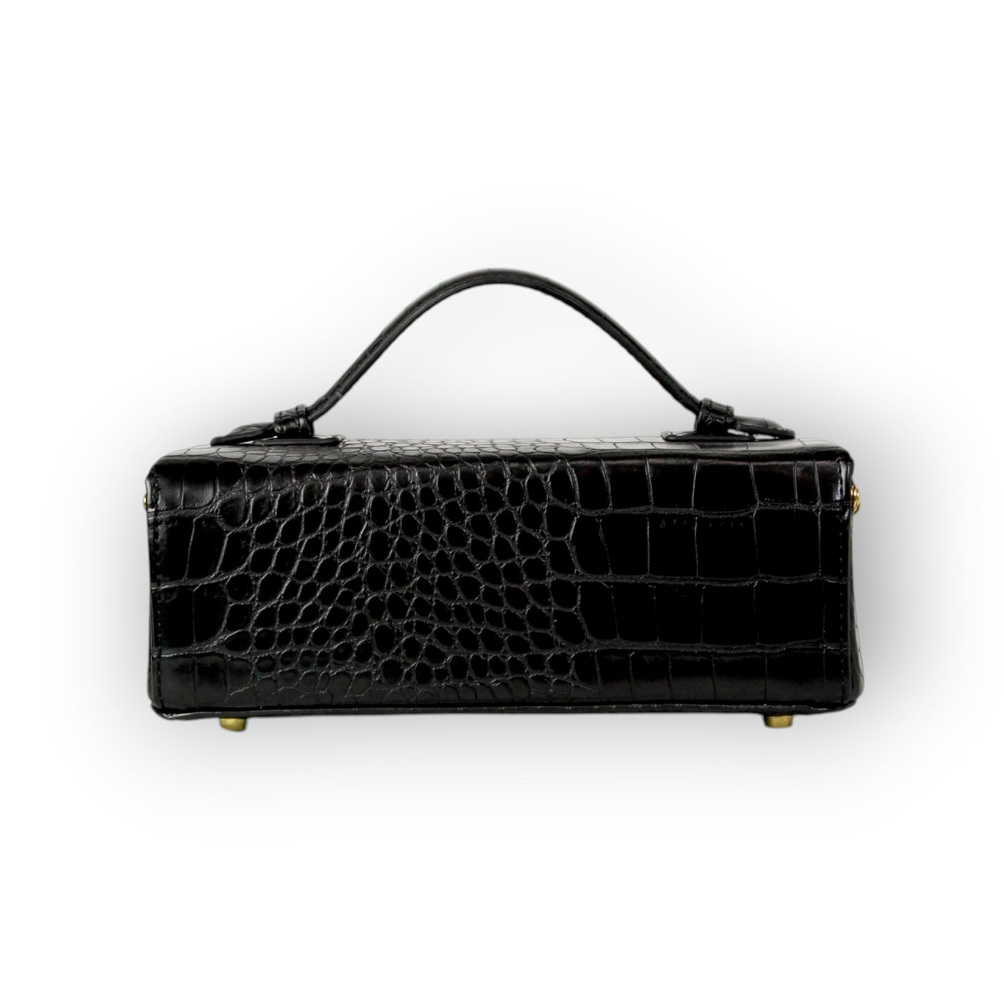 Zuri top handle mini bag with gold clasp in Matte Black Croc