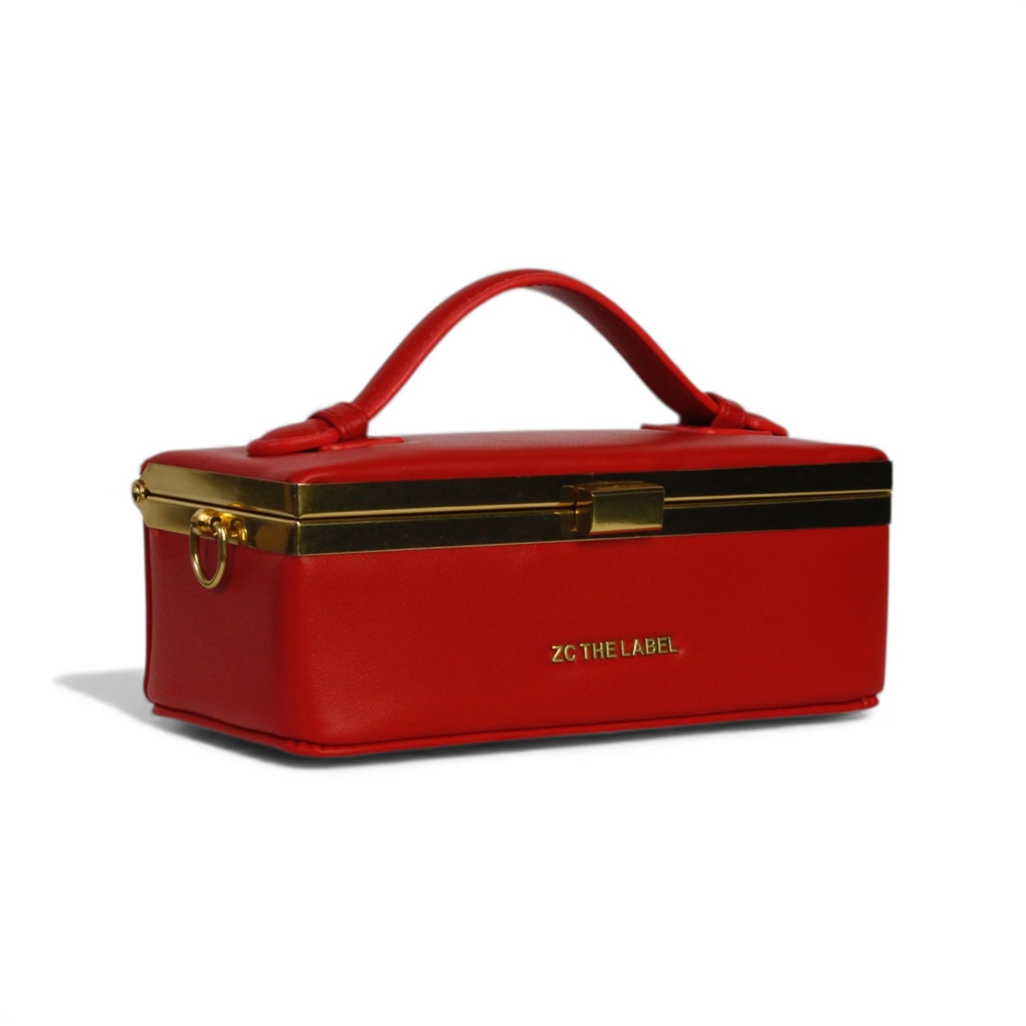 Zuri Top Handle Mini Soft Trunk Box Bag with Gold Clasp in Lipstick Red