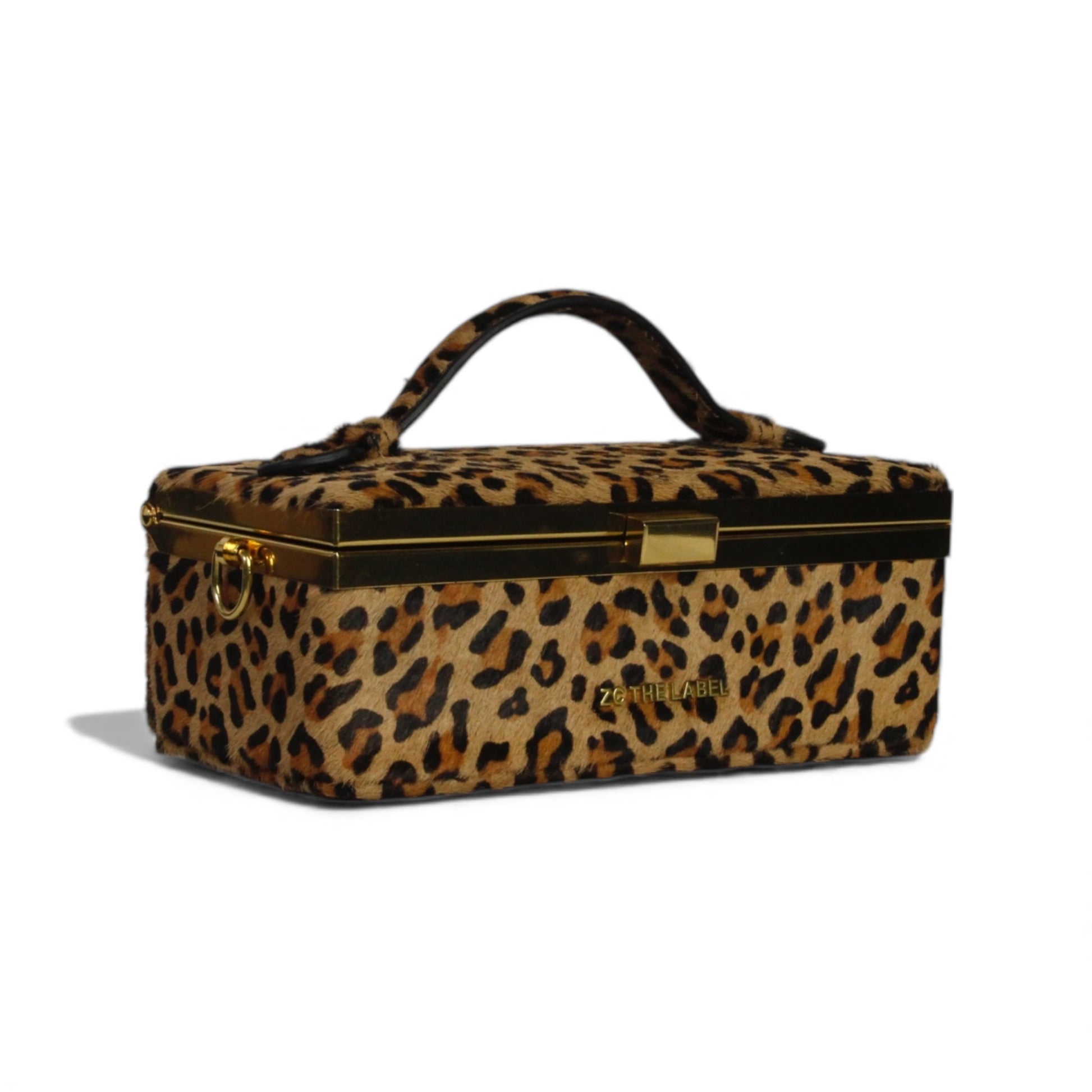 GOLDEN  レオパード バッグ Zuri Top Handle Mini Soft Trunk Box Bag with Gold Clasp in Leopard
