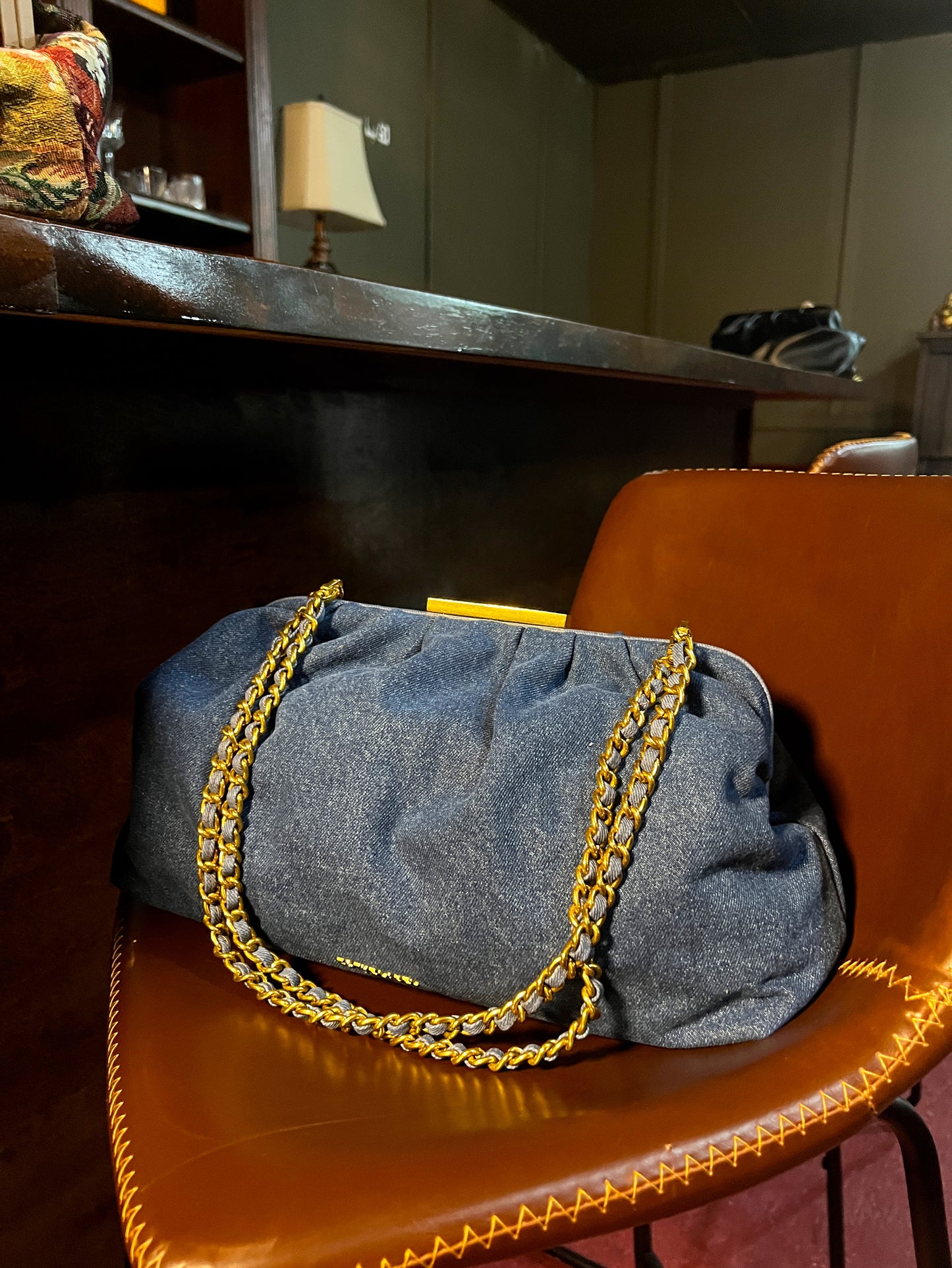 Charlotte Oversized Large Clutch in Denim