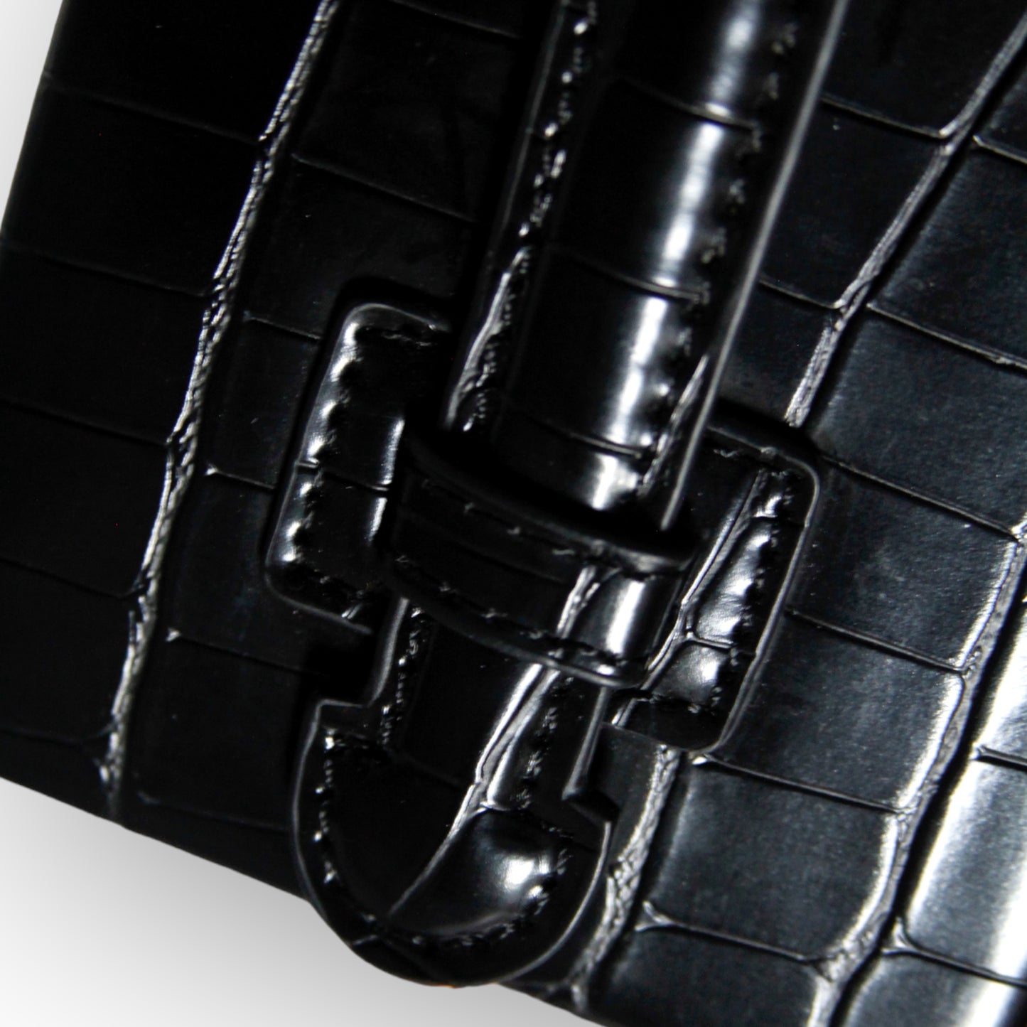 Zuri top handle mini bag with gold clasp in Matte Black Croc