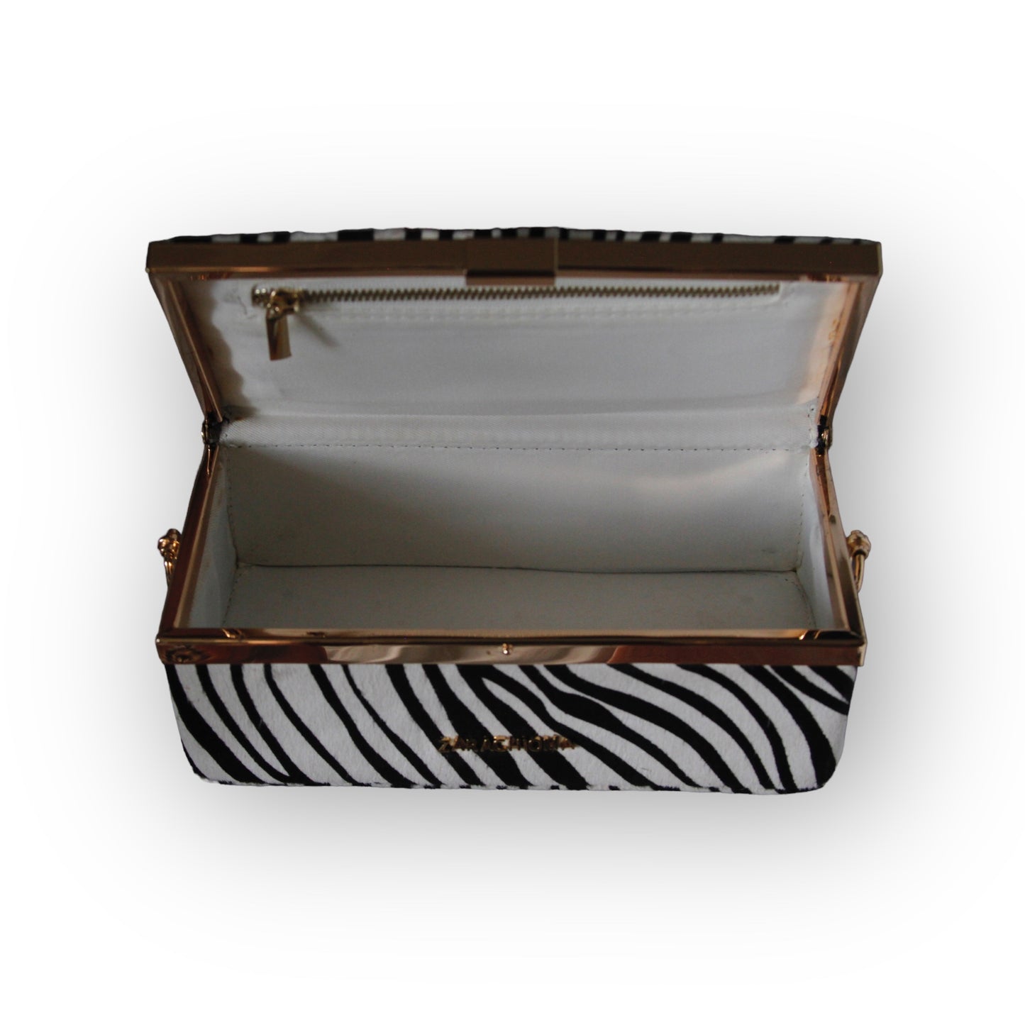 Zuri top handle mini bag with gold clasp in Zebra print genuine Pony Hair