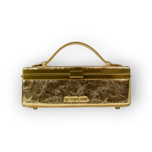 Zuri Top Handle Mini Soft Trunk Box Bag with Gold Clasp in
