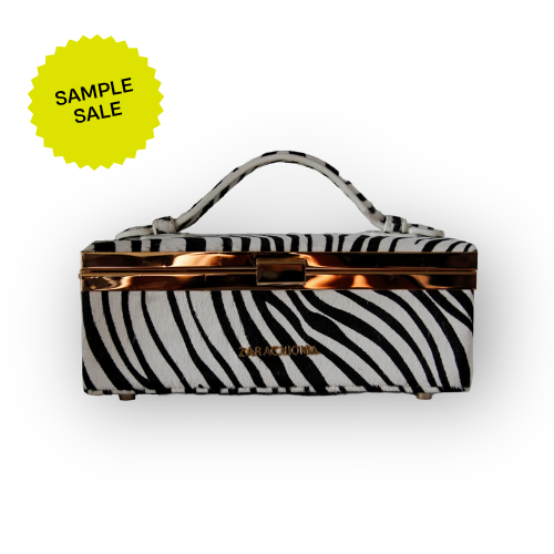Sample Sale - Zuri top handle mini bag with gold clasp in Zebra print genuine Pony Hair