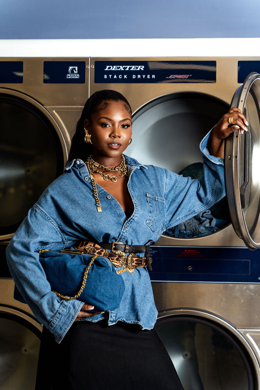 Charlotte Oversized Large Clutch in Denim